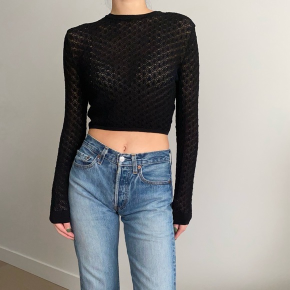 Zara Sweaters - Zara pointelle knit cropped sweater black